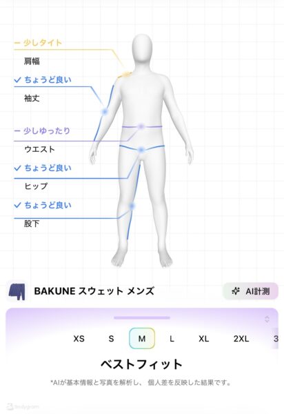 Bakune(バクネ)メンズ サイズ感
