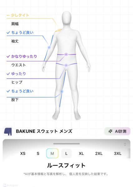 Bakune(バクネ)メンズ サイズ感